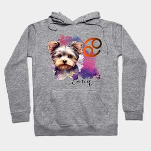 Cancer Zodiac Sign Cute Yorkie Watercolor Art Hoodie